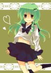  amayoikazuto bad_id colored_eyelashes green_eyes green_hair heart kochiya_sanae long_hair navel school_uniform smile touhou 