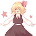  1girl blonde_hair closed_eyes fang hair_ribbon necktie outstretched_arms ribbon rumia short_hair smile solo spread_arms star touhou uranaishi_(miraura) 