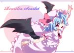 bat_wings blue_hair hat outstretched_arms red_eyes remilia_scarlet short_hair spread_arms subachi touhou wings wrist_cuffs 