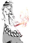 hands hat hinanawi_tenshi long_skirt monochrome sawasawa skirt spot_color sword sword_of_hisou touhou weapon