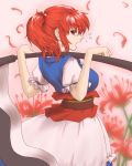  abo from_behind large_breasts looking_back onozuka_komachi red_eyes red_hair redhead scythe short_hair tears touhou twintails yawn yawning 