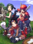  bikini_armor blush boots chinese_clothes coffin dragon_quest dragon_quest_iii elbow_gloves fighter_(dq3) gloves nature roto satou_toshiyuki shoulder_pads sitting soldier_(dq3) thigh-highs thighhighs 