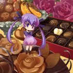  carnelian chocolate dress flower food in_food long_hair minigirl purple_eyes purple_hair twintails violet_eyes 