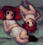  bed blush brown_hair child lying multiple_girls original panties pillow red_hair redhead satou_toshiyuki short_hair socks underwear 