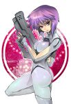  bodysuit breasts ghost_in_the_shell ghost_in_the_shell_stand_alone_complex gun hitowa kusanagi_motoko purple_eyes purple_hair short_hair violet_eyes weapon 