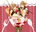  food fruit girl_in_a_cup ice_cream in_container in_cup in_food kagamine_len kagamine_rin minigirl pocky siblings sk strawberry twins vocaloid 