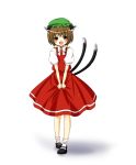  ayase_miko brown_eyes brown_hair cat_ears cat_tail chen fang hat multiple_tails short_hair tail touhou 