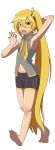  akita_neru armpits barefoot blonde_hair feet long_hair navel necktie side_ponytail sleepy smith_hioka soles solo tear toes undone_tie very_long_hair vocaloid yawn yellow_eyes 