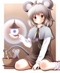  ayase_midori basket grey_hair jeweled_pagoda jewelry mouse mouse_ears mouse_tail nazrin pendant red_eyes short_hair sitting tail touhou wariza 