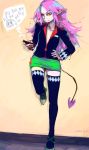  cellphone demon_tail earrings eric_muentes jewelry legs orange_eyes original phone pink_hair tail thigh-highs thighhighs woofycakes 