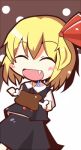  bow chibi closed_eyes fang food happy lowres meat mesia rumia smile touhou 
