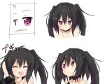  1girl amano_kouki black_hair choker collarbone laughing long_hair looking_at_viewer looking_away note-chan original portrait simple_background translation_request twintails very_long_hair violet_eyes 