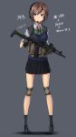  1girl ak-105 black_eyes brown_hair dreadtie gloves gun highres original school_uniform short_hair solo weapon 