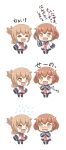  2girls :d ^_^ black_legwear brown_hair closed_eyes commentary_request fang flying_sweatdrops folded_ponytail hair_ornament hairclip highres ikazuchi_(kantai_collection) inazuma_(kantai_collection) kantai_collection kotanuki_329 long_hair multiple_girls neckerchief open_mouth ponytail sailor_collar sailor_dress short_hair sleeves_past_wrists smile tearing_up tears translation_request tupet wavy_mouth younger 