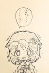  1girl aki_minoriko arinu commentary_request hat long_sleeves monochrome open_mouth short_hair sketch solo touhou 