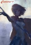  1girl armor artist_request breasts cape clare_(claymore) claymore copyright_name painterly short_hair simple_background solo sword weapon 