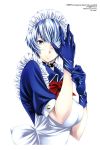  1girl absurdres blue_eyes blue_gloves blue_hair choker eyepatch gloves highres ikkitousen mole mole_under_mouth ryomou_shimei shiozaki_yuji short_hair smile solo 