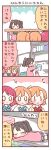  0_0 4girls 4koma black_hair bow comic hair_bow hoshizora_rin kousaka_honoka love_live!_school_idol_project lying multiple_girls nishikino_maki on_shelf on_stomach one_side_up orange_hair redhead school_uniform shelf short_hair table translation_request twintails under_table ususa70 v_v yazawa_nico |_| 