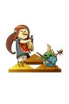  1girl :&lt; beak brown_hair closed_eyes haruka_(niconico) headband instrument leaf long_hair makar medli pointy_ears ponytail rito solo the_legend_of_zelda triforce wind_waker 