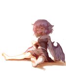  1girl animal_ears arinu arm_support barefoot blush breasts cleavage closed_eyes hot mystia_lorelei navel pink_hair popsicle short_hair simple_background sitting sketch skirt solo strap_slip sweat tank_top touhou watermelon_bar white_background wings 