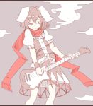  1girl alternate_costume animal_ears black_hair cigarette goggles guitar inaba_tewi instrument kotobuki_(stealth_sendan) looking_at_viewer rabbit_ears red_eyes scarf short_hair smile smoke smoking solo touhou 