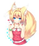  1girl animal_ears blonde_hair blue_eyes fox_ears fox_tail hair_ornament hairclip heart jewelry looking_at_viewer nail_polish necklace original profile rayn short_hair smile solo tail wristband 