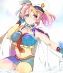  ayase_eli blonde_hair blue_eyes hat jacket_on_shoulders love_live!_school_idol_project midriff mope navel partially_submerged ponytail skirt 