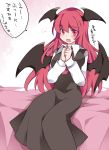  1girl bat_wings blush breasts hammer_(sunset_beach) head_wings koakuma large_breasts long_hair long_sleeves looking_at_viewer necktie open_mouth red_eyes redhead sitting skirt solo touhou translation_request vest wings 