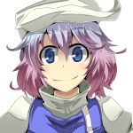  1girl blue_eyes blue_hair gradient_hair hat letty_whiterock looking_at_viewer multicolored_hair portrait purple_hair short_hair smile solo touhou yet_you 