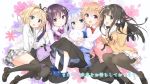  5girls :d black_hair black_legwear blazer blonde_hair blue_eyes blush end_card floral_background gochuumon_wa_usagi_desu_ka? green_eyes hair_ornament hair_ribbon hairclip hoto_cocoa kafuu_chino kirima_sharo lavender_hair long_hair long_skirt looking_at_viewer mary_janes multiple_girls open_mouth orange_hair pantyhose peko petals plaid plaid_skirt pleated_skirt purple_hair rabbit ribbon school_uniform screencap shoes short_hair simple_background skirt smile socks tedeza_rize thigh-highs tied_hair tippy_(gochuumon_wa_usagi_desuka?) twintails ujimatsu_chiya violet_eyes white_legwear 