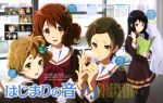  4girls absurdres black_eyes black_hair book brown_eyes brown_hair hibike!_euphonium highres katou_hazuki kawashima_sapphire kousaka_reina long_hair multiple_girls official_art oumae_kumiko school_uniform serafuku short_hair thigh-highs window 