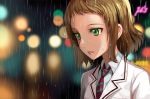  1girl brown_hair green_eyes kira_tsubasa lips love_live!_school_idol_project necktie rain rainmood school_uniform short_hair solo tears 