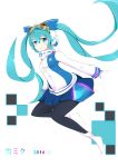  1girl 2016 absurdres aqua_eyes aqua_hair character_name goggles goggles_on_head hat hatsune_miku highres long_hair looking_at_viewer pantyhose skirt solo twintails very_long_hair vocaloid white_background yuki_miku 