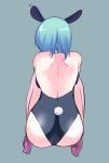  1girl alternate_costume animal_ears back blue_hair bunny_tail bunnysuit high_heels kneeling leotard mahou_shoujo_madoka_magica miki_sayaka momoko_(palemon) rabbit_ears short_hair solo squatting tail 