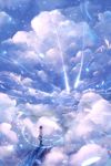  1girl clouds highres horizon light light_particles magic original sailor_collar sakimori_(hououbds) scenery short_hair skirt sky solo 