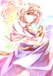  1girl alice_margatroid ascot blonde_hair blue_eyes book capelet grimoire hairband holding holding_book knora one_eye_closed short_hair smile touhou wrist_cuffs 