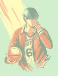  1boy adjusting_glasses basketball black_hair glasses gym_uniform jersey kamille_areopagita kuroko_no_basuke midorima_shintarou 