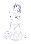  1girl barefoot long_hair monochrome original sketch skirt solo traditional_media undressing yoshitomi_akihito 