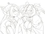  2girls bare_shoulders blush breasts bridal_gauntlets choker cleavage collar feeding glasses headgear kantai_collection long_hair monochrome multiple_girls musashi_(kantai_collection) nagato_(kantai_collection) open_clothes popsicle sarashi smile tsuzuki_masumi two_side_up 