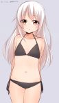  1girl akky_(akimi1127) bikini brown_eyes highres kantai_collection kikuzuki_(kantai_collection) long_hair silver_hair standing swimsuit 