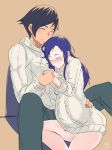  1boy 1girl aragaki_ayase aran_sweater arm_around_waist black_hair blush closed_eyes couple dress holding_hands kousaka_kyousuke long_hair ore_no_imouto_ga_konna_ni_kawaii_wake_ga_nai panties pregnant purple_hair red_hair_(artist) ribbed_sweater short_hair sweater sweater_dress turtleneck underwear 