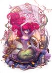  1girl ariel_(disney) blue_eyes breasts disney ein_lee long_hair mermaid monster_girl navel redhead shell shell_bikini solo the_little_mermaid 