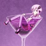  1girl alcohol ankle_cuffs bare_shoulders black_shoes bubble cocktail detached_sleeves glass hair_ornament headset panties pantyshot partially_submerged purple purple_background purple_clothes purple_hair purple_legwear shoes simple_background solo thighs twintails underwear violet_eyes vocaloid voiceroid yuzuki_yukari 河原瓦 