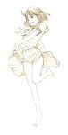  1girl barefoot monochrome original school_uniform short_hair sketch skirt solo traditional_media yoshitomi_akihito 