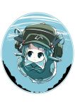  1girl backpack bag blue_eyes blue_hair foreshortening hair_bobbles hair_ornament hat highres holding_breath kawashiro_nitori key looking_away mankun outstretched_arms short_hair solo spread_arms touhou two_side_up underwater 
