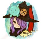  artist_request character_name hair_over_one_eye hat houkago_no_pleiades nanako_(houkago_no_pleiades) one_eye_covered pleiadean purple_hair smile witch_hat 