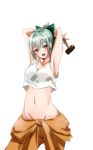  1girl absurdres armpits green_hair highres kantai_collection midriff navel ponytail slept_(re_mix) stretch tank_top yuubari_(kantai_collection) 