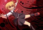  1girl ascot blonde_hair cross_(crossryou) darkness hair_ribbon long_sleeves open_mouth outstretched_arms red_eyes ribbon rumia shirt skirt skirt_set solo touhou vest 