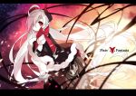  1girl copyright_name demon_girl horns letterboxed long_hair looking_at_viewer monster pixiv_fantasia pixiv_fantasia_t pointy_ears red_eyes rulu_(saru) saru very_long_hair white_hair 