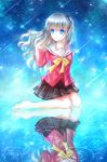  1girl blue_eyes charlotte_(anime) highres iceblue long_hair reflection school_uniform serafuku silver_hair solo tomori_nao two_side_up 